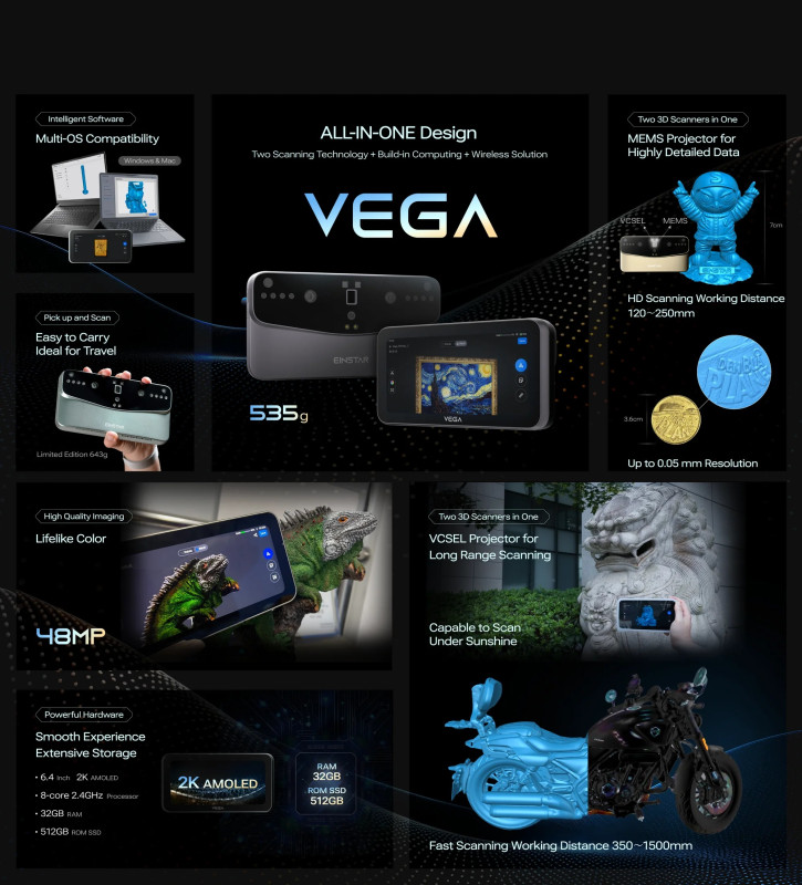 Shining 3D EinStar VEGA Silver Blue 3D Scanner